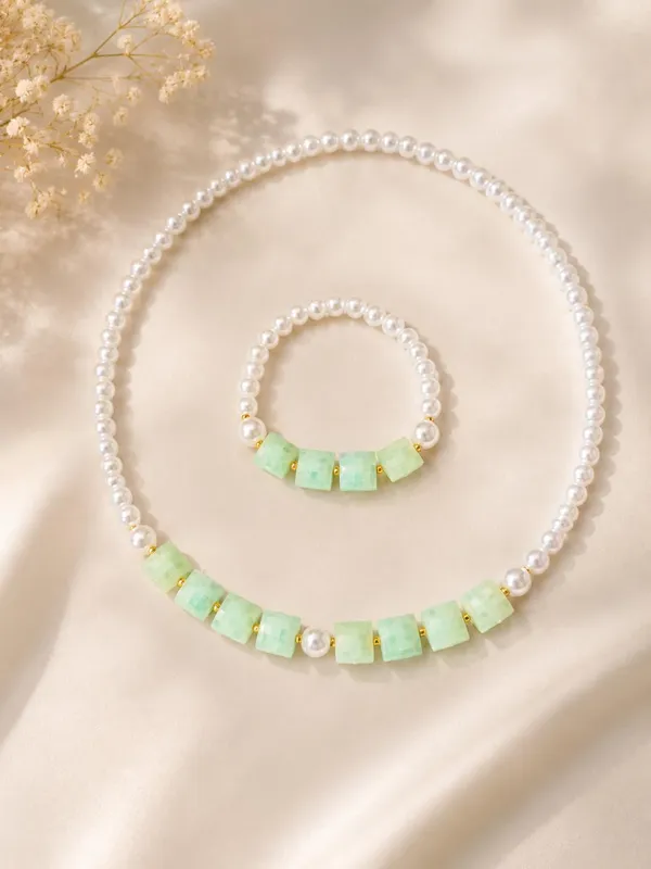 Green_Plastic_Pearl_Beaded_Necklace_Bracelet_Set_For_Girls