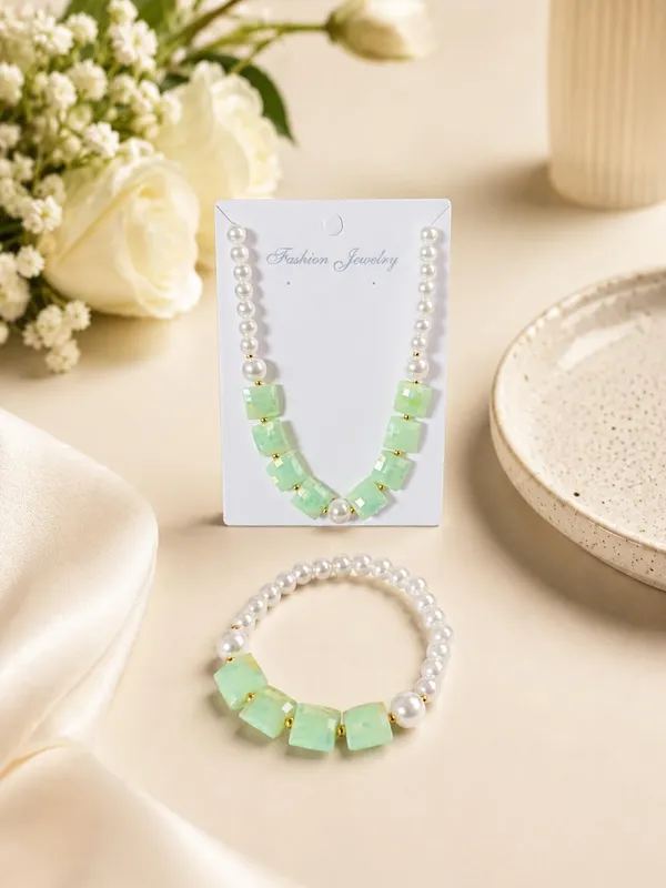 Green_Plastic_Pearl_Beaded_Necklace_Bracelet_Set_For_Girls