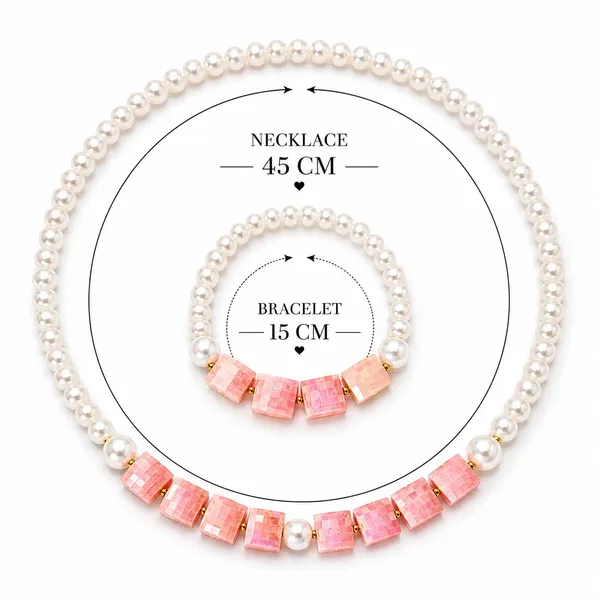 Peach_Plastic_Pearl_Beaded_Necklace_Bracelet_Set_For_Girls