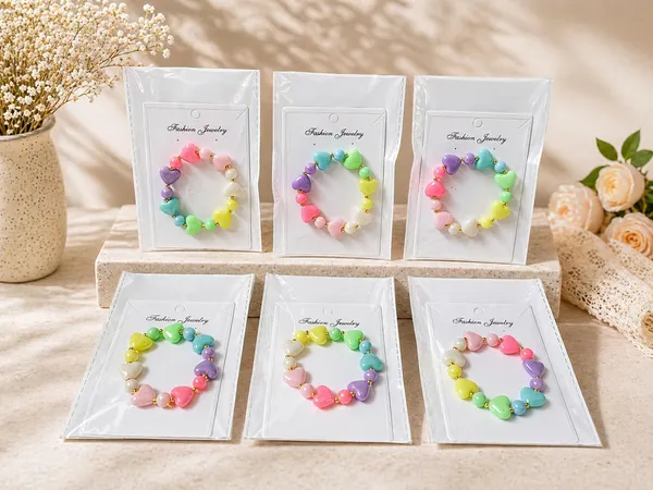 Multicolour_Acrylic_Heart_Bead_Stretchable_Bracelet_Set_Of_6_For_Girls