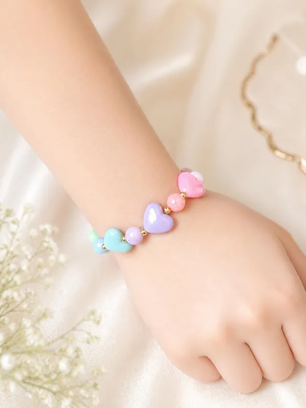 Multicolour_Acrylic_Heart_Bead_Stretchable_Bracelet_Set_Of_6_For_Girls