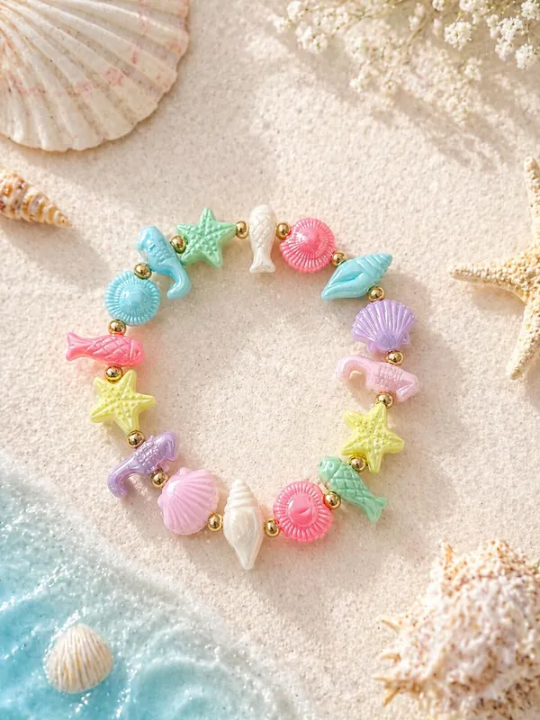 Multicolour_Acrylic_Mermaid_Ocean_Charm_Stretchable_Bracelet_Set_Of_6_For_Girls