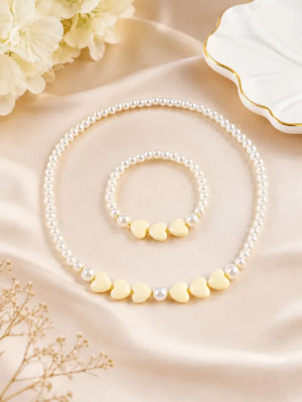 Yellow_Pastel_Acrylic_Pearl_Heart_Necklace_Bracelet_Set_For_Girls
