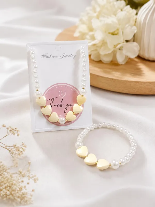 Yellow_Pastel_Acrylic_Pearl_Heart_Necklace_Bracelet_Set_For_Girls