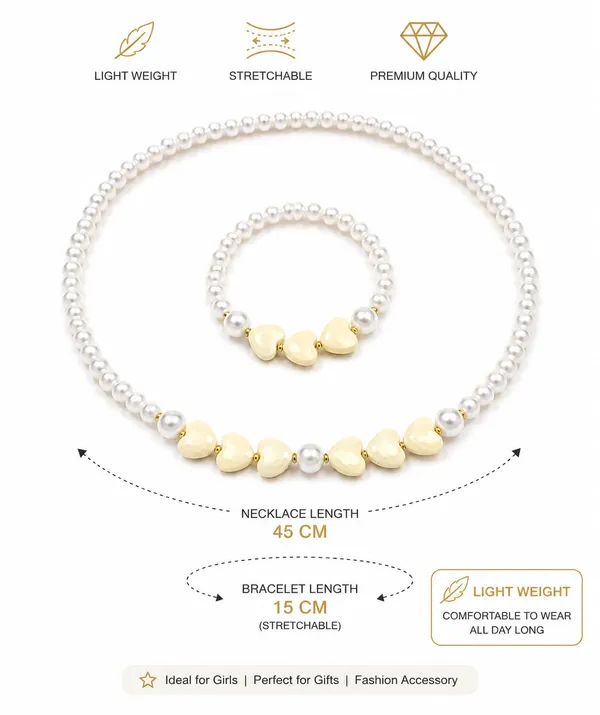 Yellow_Pastel_Acrylic_Pearl_Heart_Necklace_Bracelet_Set_For_Girls