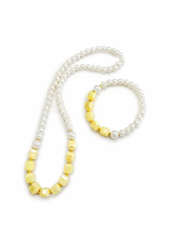 Yellow_Acrylic_Pearl_Beaded_Necklace_Bracelet_Set_For_Girls