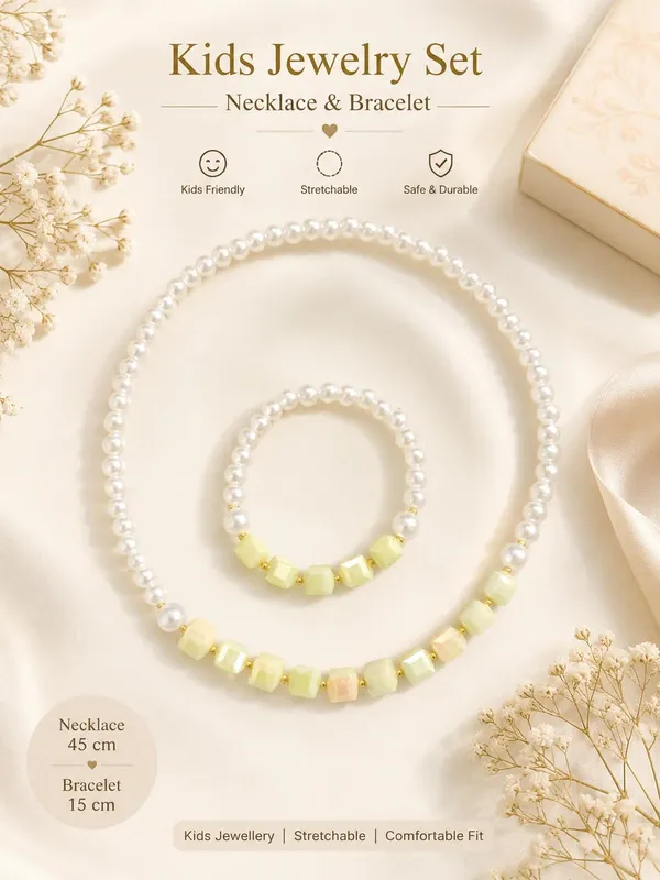 Yellow_Acrylic_Pearl_Beaded_Necklace_Bracelet_Set_For_Girls