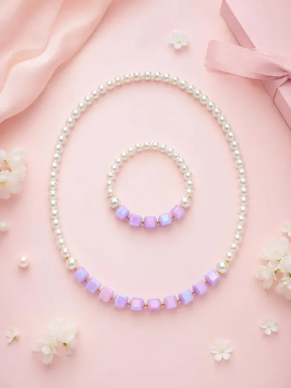 Purple_Acrylic_Pearl_Beaded_Necklace_Bracelet_Set_For_Girls