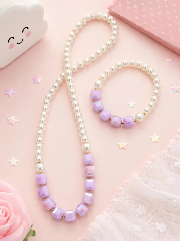 Purple_Acrylic_Pearl_Beaded_Necklace_Bracelet_Set_For_Girls