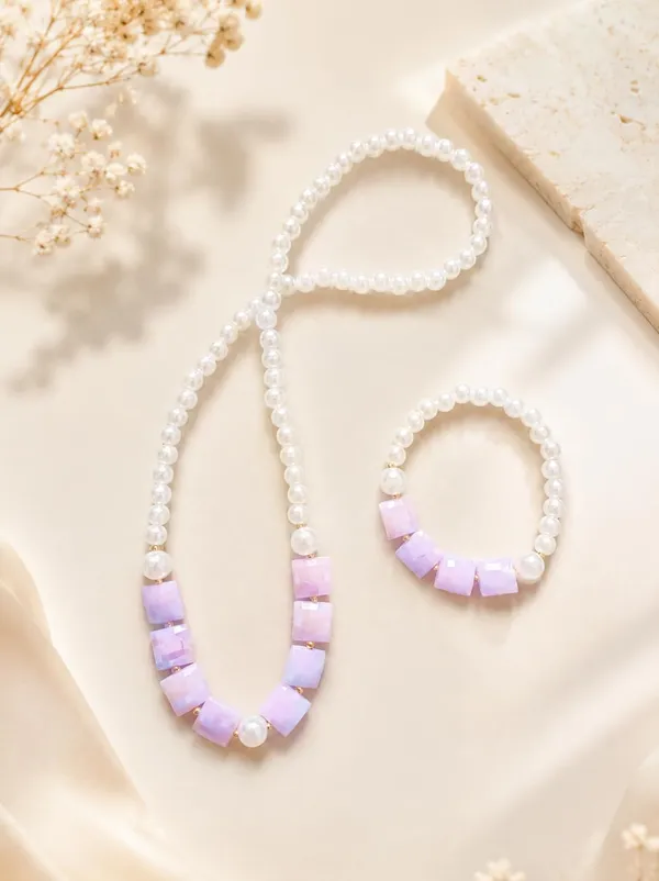 Purple_Plastic_Pearl_Beaded_Necklace_Bracelet_Set_For_Girls
