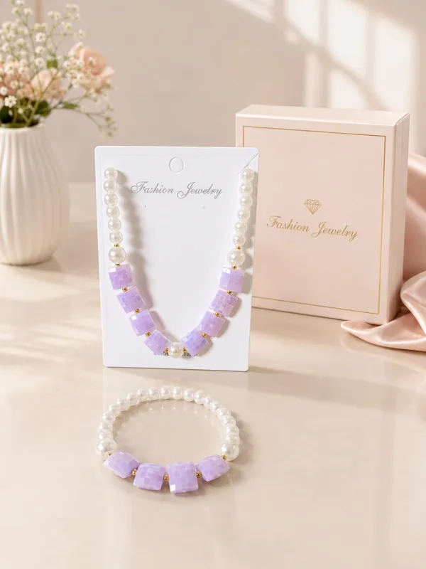 Purple_Plastic_Pearl_Beaded_Necklace_Bracelet_Set_For_Girls