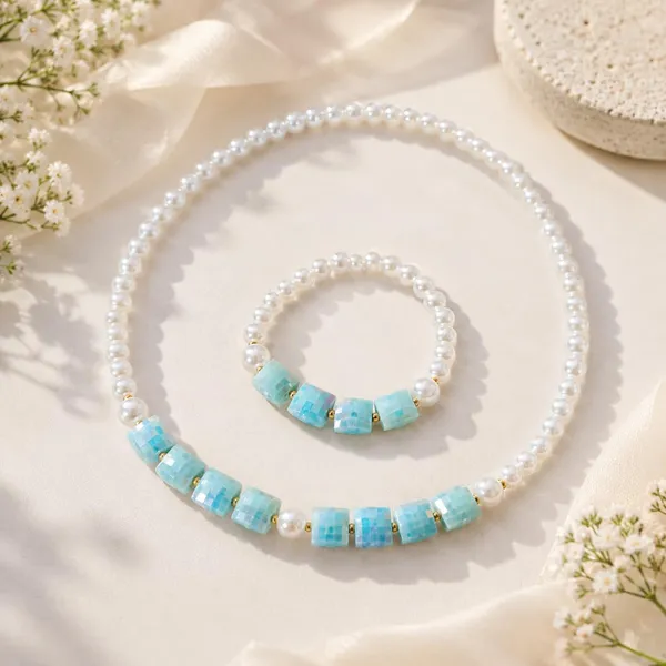 Blue_Plastic_Pearl_Beaded_Necklace_Bracelet_Set_For_Girls