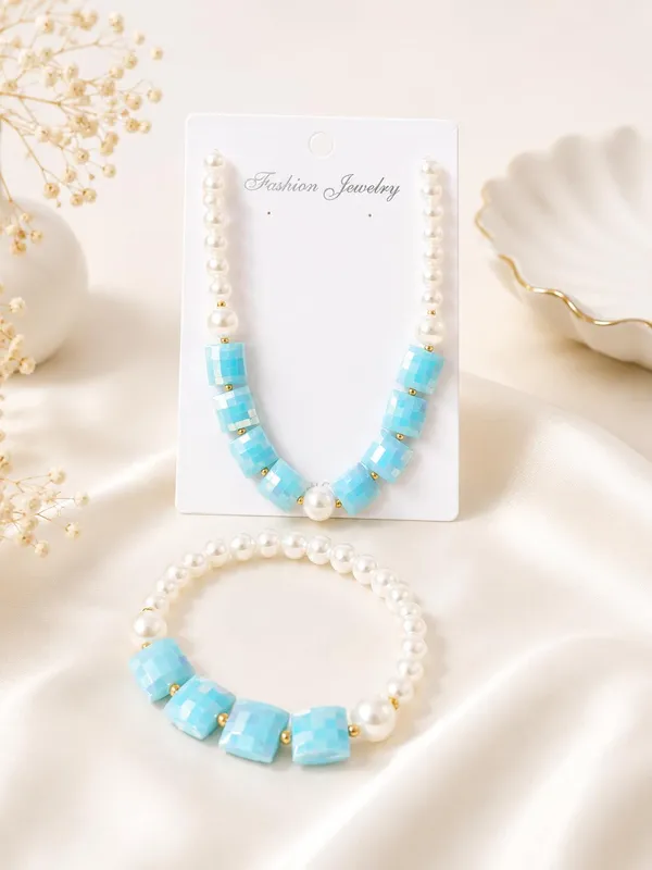 Blue_Plastic_Pearl_Beaded_Necklace_Bracelet_Set_For_Girls
