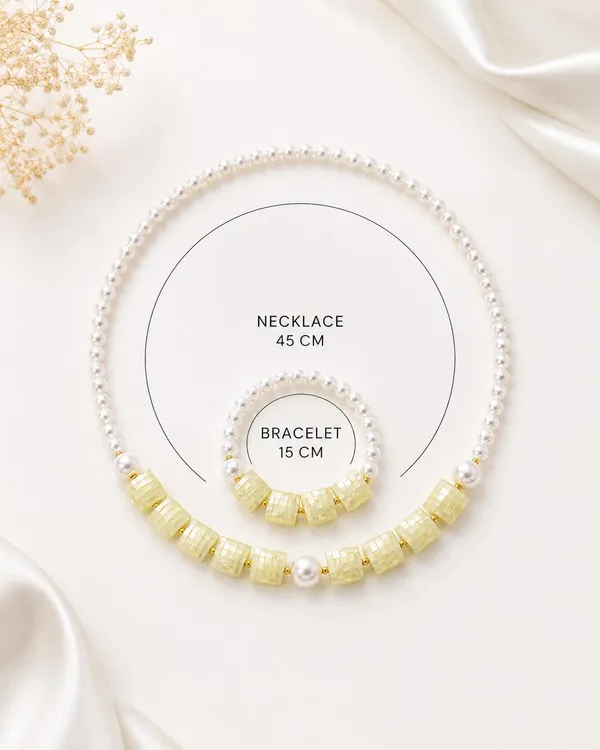 Yellow_Plastic_Pearl_Beaded_Necklace_Bracelet_Set_For_Girls