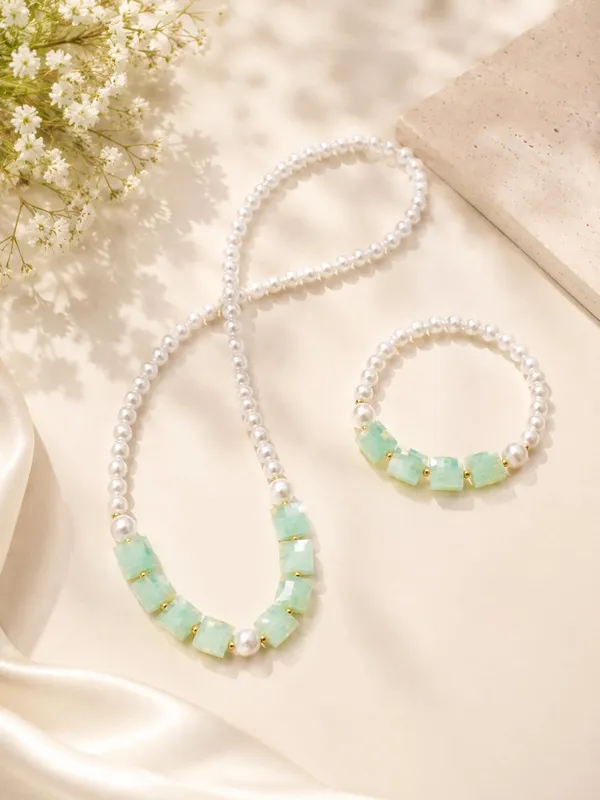 Green_Plastic_Pearl_Beaded_Necklace_Bracelet_Set_For_Girls