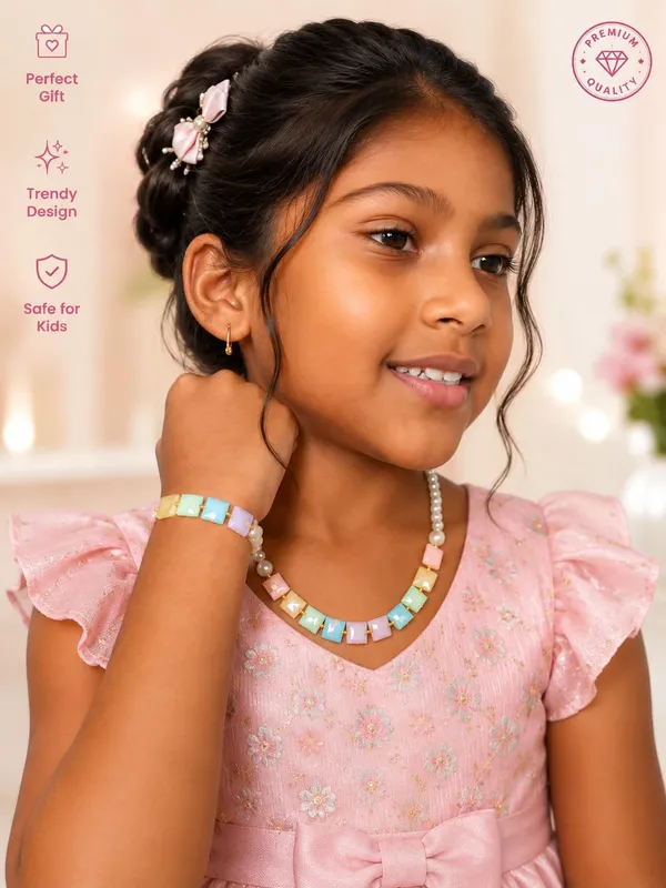 Rainbow_Plastic_Pearl_Beaded_Necklace_Bracelet_Set_For_Girls