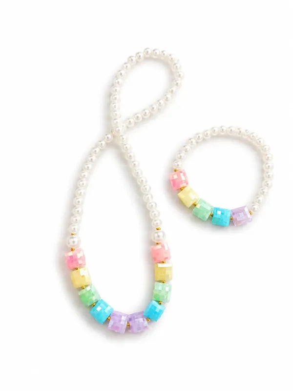 Rainbow_Plastic_Pearl_Beaded_Necklace_Bracelet_Set_For_Girls
