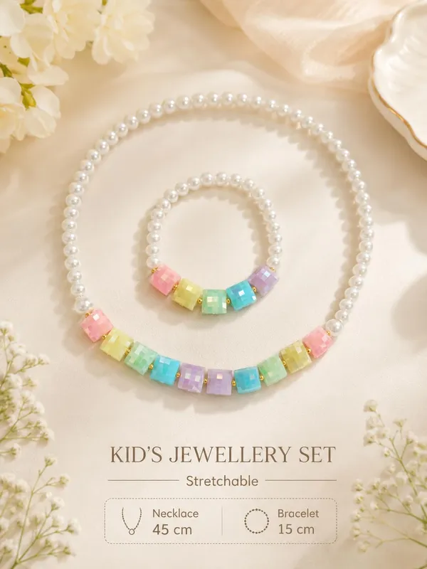 Rainbow_Plastic_Pearl_Beaded_Necklace_Bracelet_Set_For_Girls