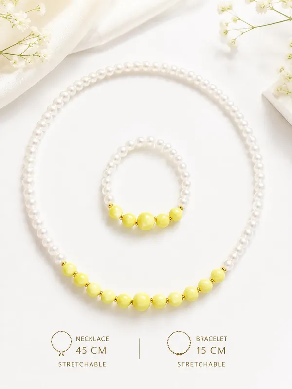 Yellow_Acrylic_Beaded_Necklace_Bracelet_Jewellery_Set_For_Girls