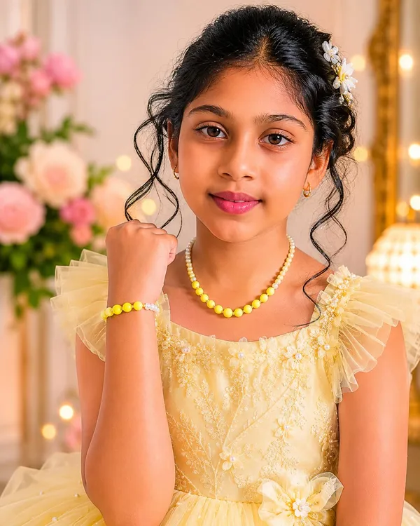 Yellow_Acrylic_Beaded_Necklace_Bracelet_Jewellery_Set_For_Girls