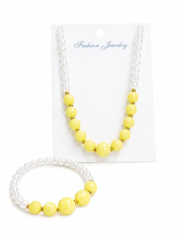 Yellow_Acrylic_Beaded_Necklace_Bracelet_Jewellery_Set_For_Girls
