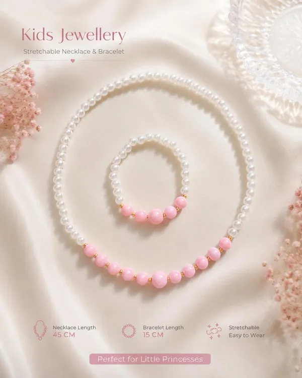 Light_Pink_Acrylic_Beaded_Necklace_Bracelet_Jewellery_Set_For_Girls