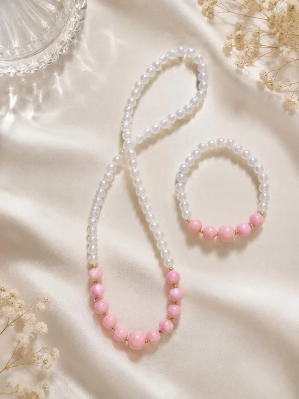 Light_Pink_Acrylic_Beaded_Necklace_Bracelet_Jewellery_Set_For_Girls