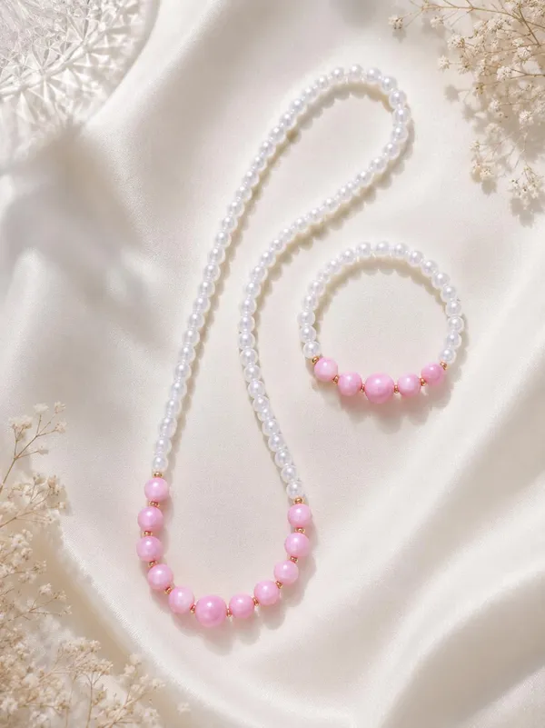 Light_Pink_Acrylic_Beaded_Necklace_Bracelet_Jewellery_Set_For_Girls