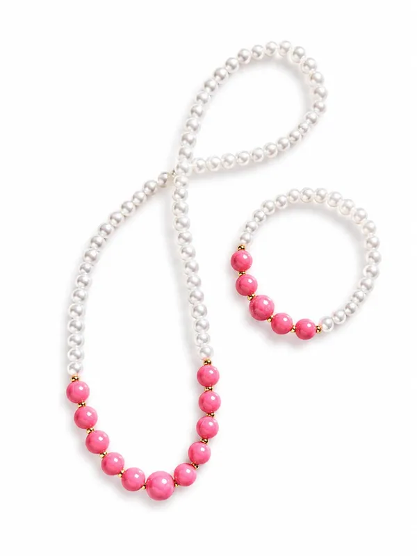 Dark_Pink_Acrylic_Beaded_Necklace_Bracelet_Jewellery_Set_For_Girls