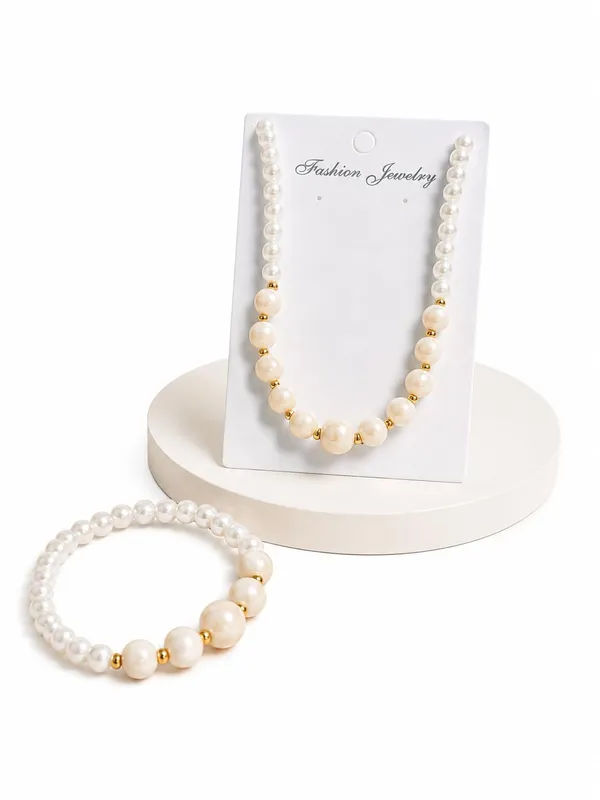 White_Acrylic_Beaded_Necklace_Bracelet_Set_For_Girls