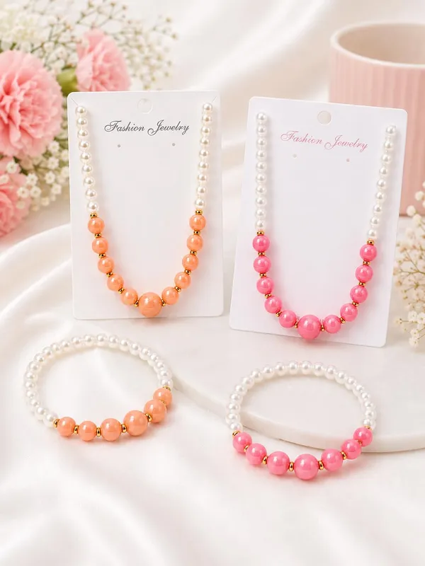 Multicolour_Acrylic_Beaded_Necklace_Bracelet_Set_For_Girls