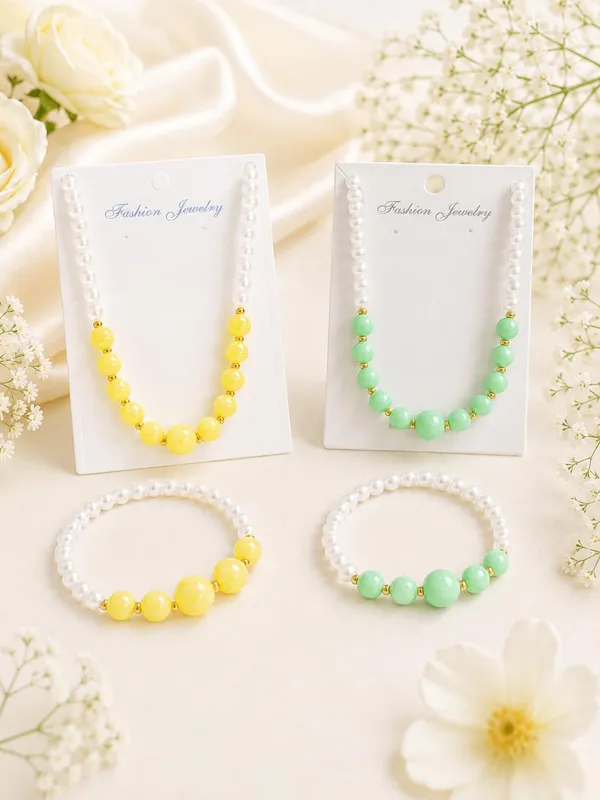 Multicolour_Acrylic_Beaded_Necklace_Bracelet_Set_For_Girls