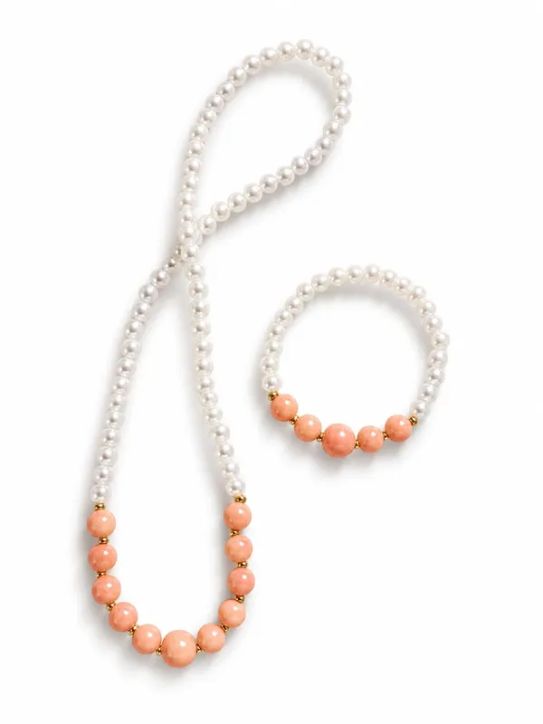 Peach_Acrylic_Beaded_Necklace_Bracelet_Set_For_Girls