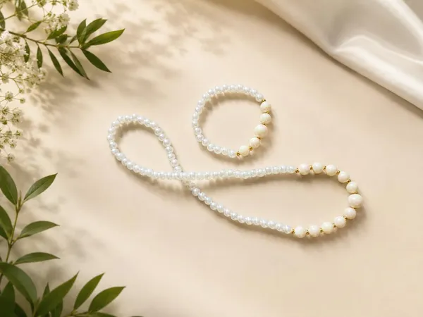 White_Peach_Acrylic_Beaded_Necklace_Bracelet_Set_For_Girls