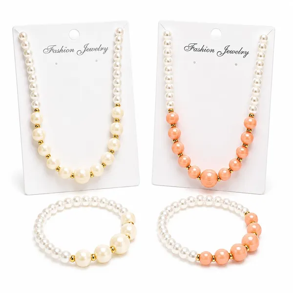 White_Peach_Acrylic_Beaded_Necklace_Bracelet_Set_For_Girls