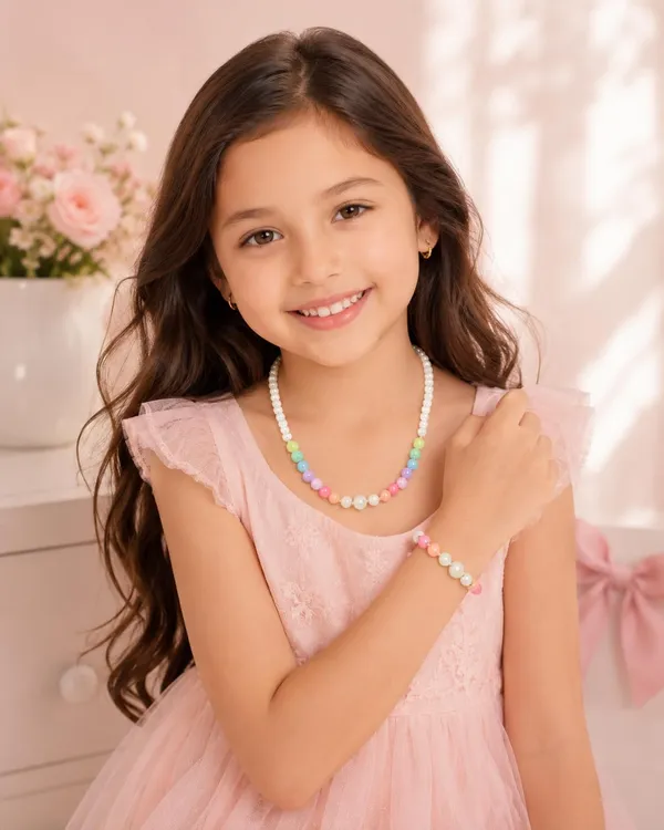 Rainbow_Acrylic_Beaded_Necklace_Bracelet_Set_For_Girls