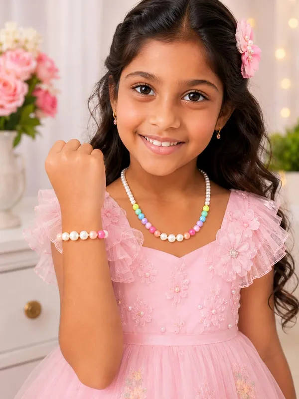 Rainbow_Acrylic_Beaded_Necklace_Bracelet_Set_For_Girls
