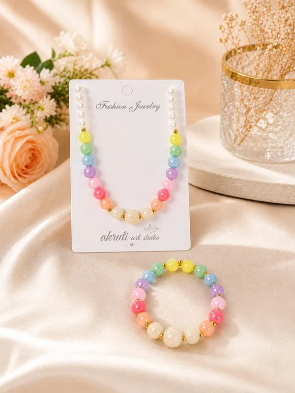Rainbow_Acrylic_Beaded_Necklace_Bracelet_Set_For_Girls