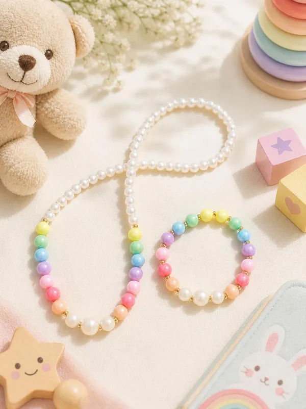 Rainbow_Acrylic_Beaded_Necklace_Bracelet_Set_For_Girls