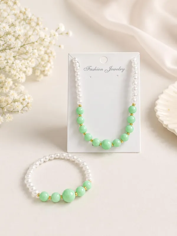 Green_Dark_Pink_Acrylic_Beaded_Necklace_Bracelet_Set_For_Girls