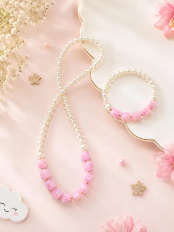 Pink_Acrylic_Pearl_Beaded_Necklace_Bracelet_Set_For_Girls