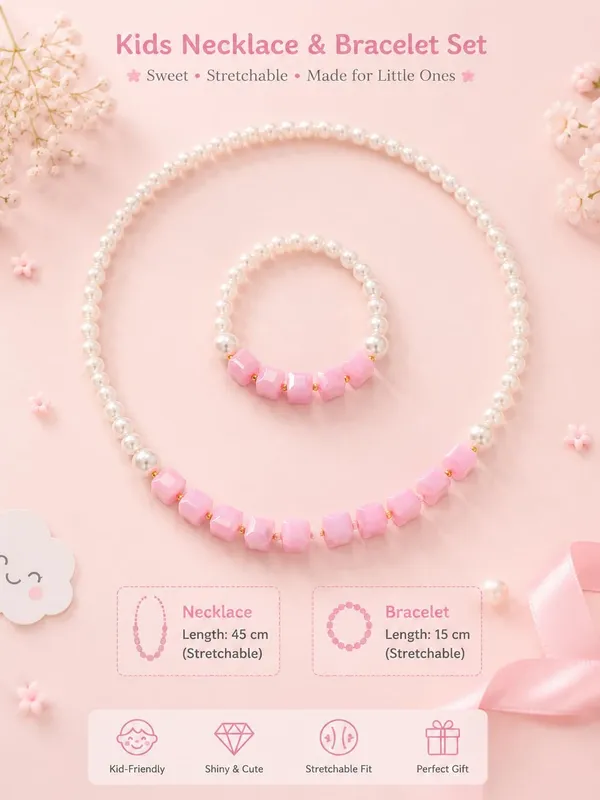 Pink_Acrylic_Pearl_Beaded_Necklace_Bracelet_Set_For_Girls