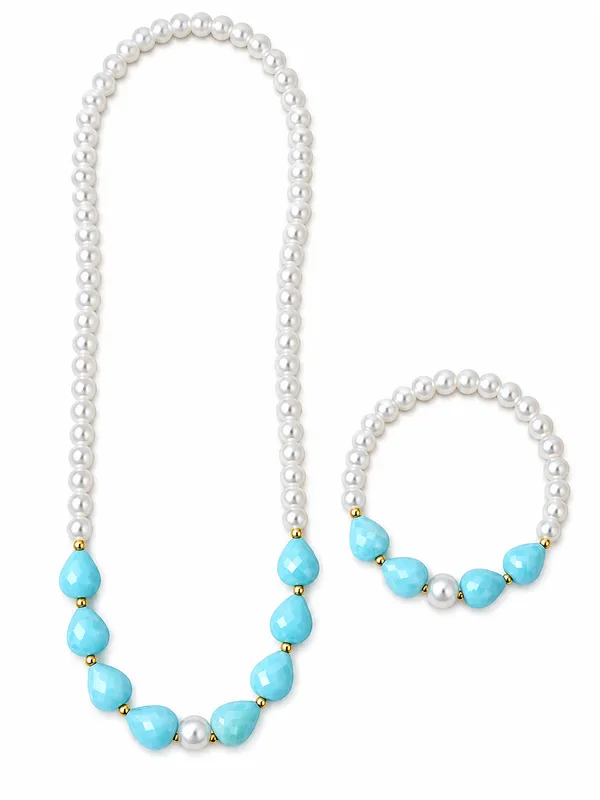 Blue_Acrylic_Drop-Shaped_Beaded_Necklace_And_Bracelet_Set_For_Girls