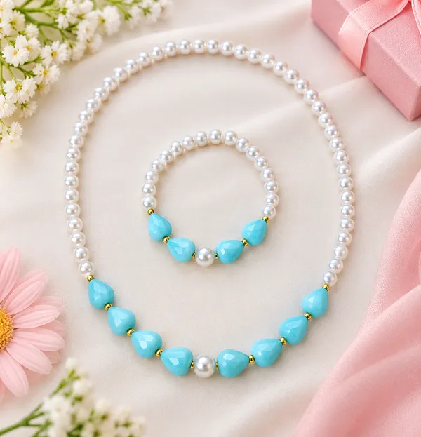 Blue_Acrylic_Drop-Shaped_Beaded_Necklace_And_Bracelet_Set_For_Girls