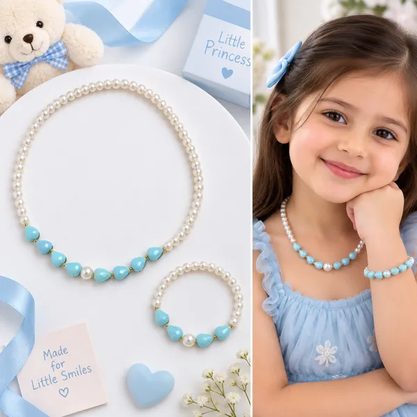 Blue_Acrylic_Drop-Shaped_Beaded_Necklace_And_Bracelet_Set_For_Girls