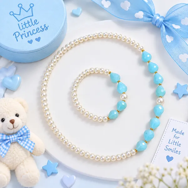 Blue_Acrylic_Drop-Shaped_Beaded_Necklace_And_Bracelet_Set_For_Girls