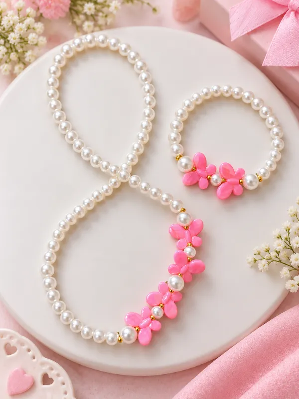 Dark_Pink_Acrylic_Butterfly_Pearl_Beaded_Necklace_Bracelet_Set_For_Girls