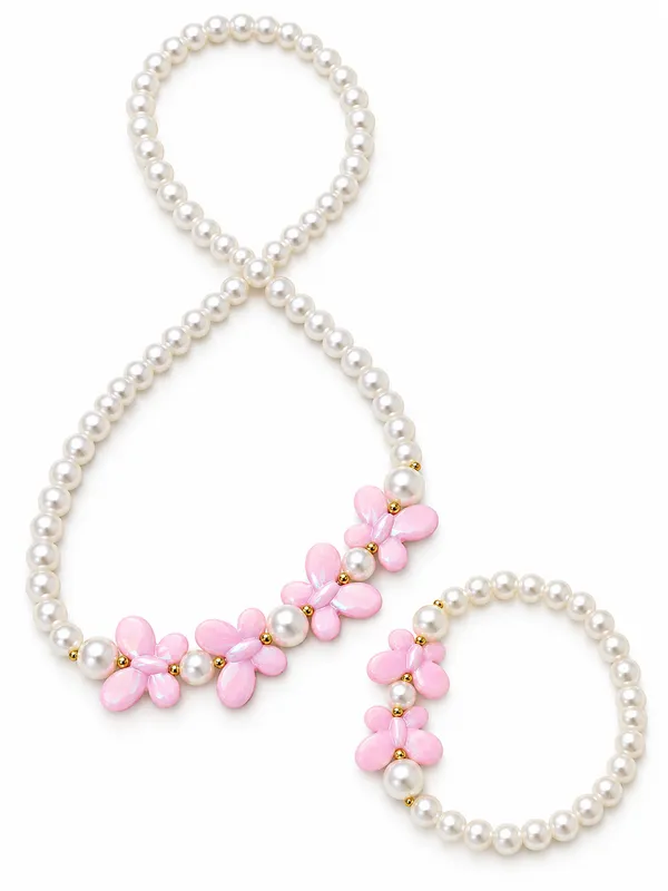 Light_Pink_Acrylic_Butterfly_Pearl_Beaded_Necklace_Bracelet_Set_For_Girls