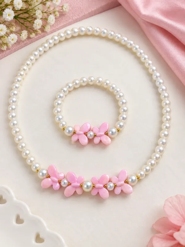 Light_Pink_Acrylic_Butterfly_Pearl_Beaded_Necklace_Bracelet_Set_For_Girls