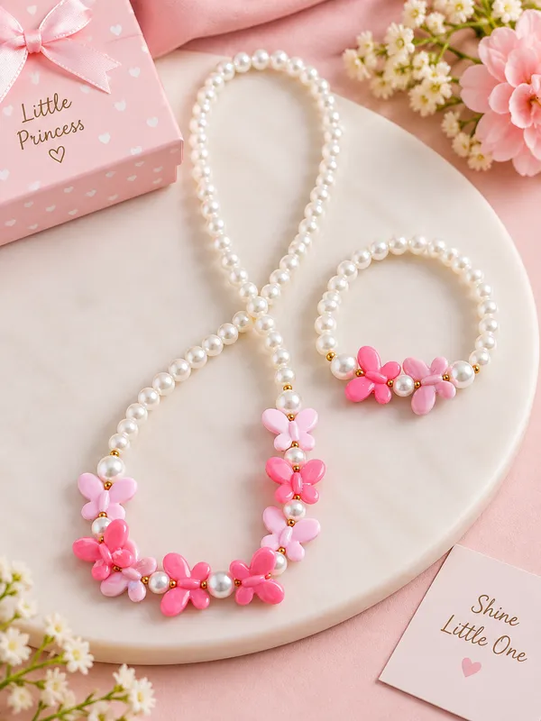 Pink_Acrylic_Butterfly_Pearl_Beaded_Necklace_Bracelet_Set_For_Girls